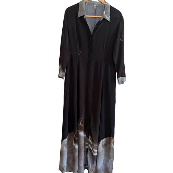 BL-NK London | Black and Gray Long Sleeve Maxi Shirtdress | Large - Picture 1 of 7